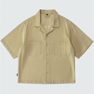 ANANKE Cropped Cuban Button Down Dune Taupe Size Large